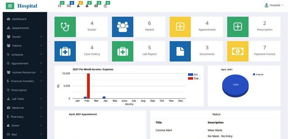 hospital management interface